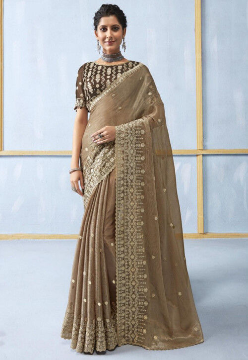 Embroidered Chiffon Saree in Beige : SYC11893