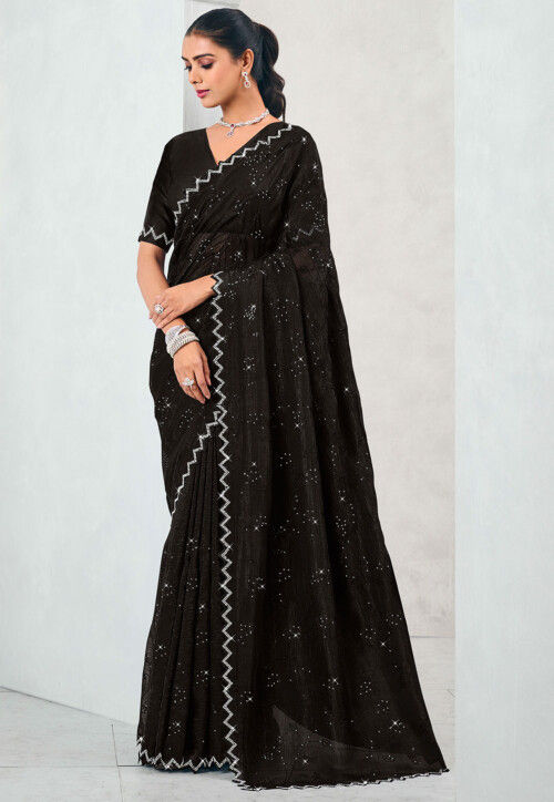 Embroidered Chiffon Saree in Black