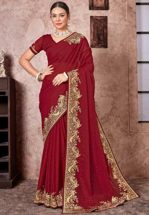 Chiffon saree with zari work cheap