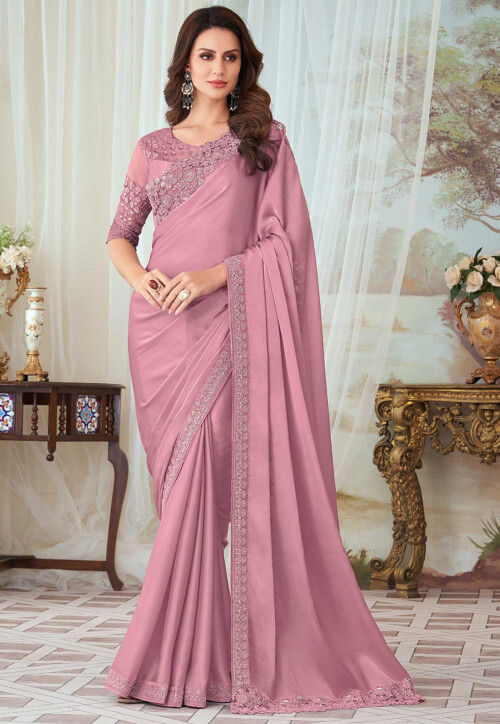 Lavender Pink Woven Chiffon Saree for Casual Wear