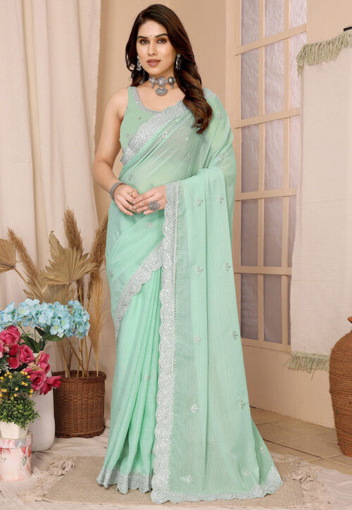 Embroidery chiffon saree top