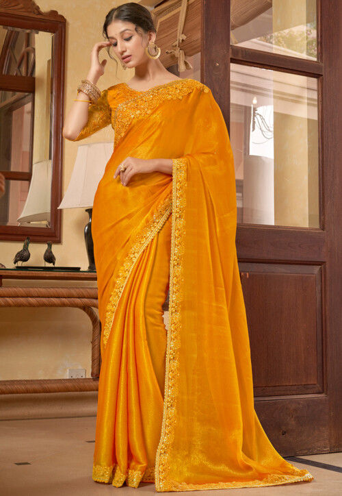 Yellow Chiffon Saree - Buy Yellow Chiffon Saree online in India