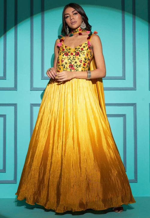 Mustard Yellow Designer Wear Gown For party|Shop Online | Long dress  fashion, Latest gown designs, Gown party wear