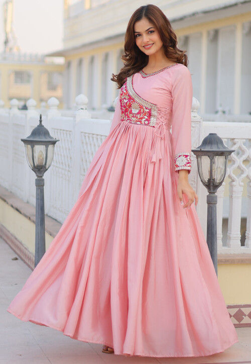 Bhargavi Pink Fendy Chiffon Embroidered Gown
