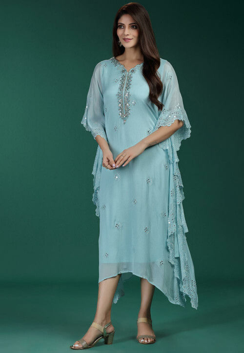 Buy Embroidered Chinon Chiffon Kaftan in Light Blue Online : TBE566