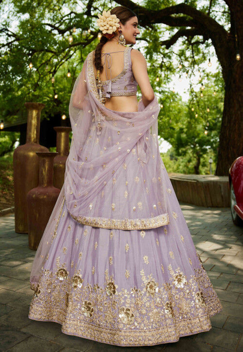 Embroidered Chinon Chiffon Lehenga in Light Purple