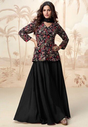 Embroidered Chinon Chiffon Pakistani Suit in Black