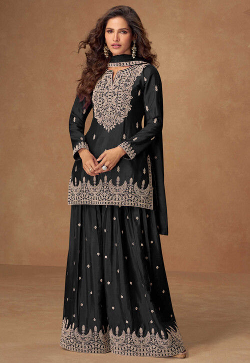 black chiffon dress pakistani Pakistani Designer Black Chiffon 3PCs Suit | Embroidered Wedding and Festive Wear | Luxury Pakistani Formal Dress