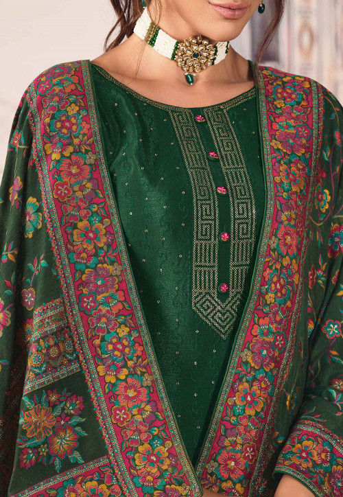 Buy Embroidered Chinon Chiffon Pakistani Suit in Dark Green Online ...