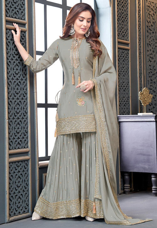 Buy Embroidered Chinon Chiffon Pakistani Suit in Grey Online : KGZT5271 ...