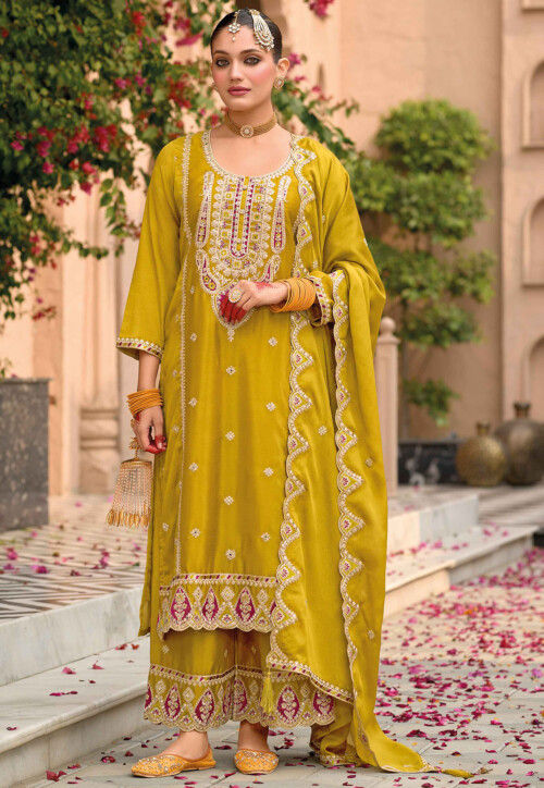 Embroidered Chinon Chiffon Pakistani Suit in Light Green
