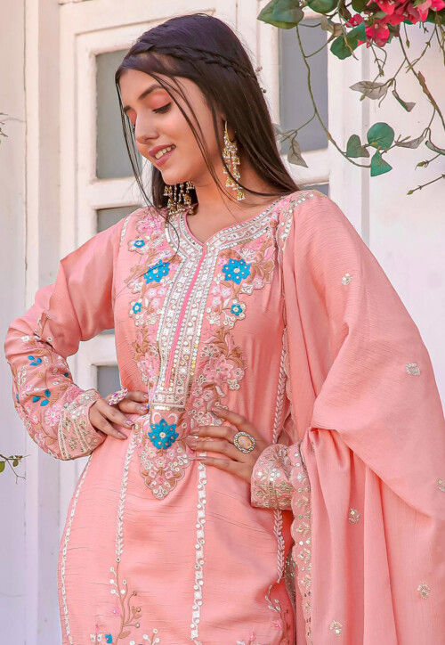 Buy Embroidered Chinon Chiffon Pakistani Suit in Light Pink Online ...