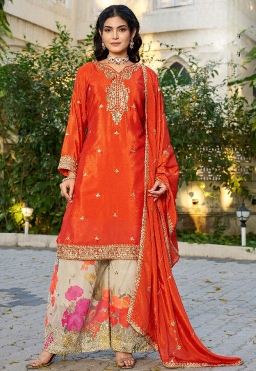 Buy Embroidered Chinon Chiffon Pakistani Suit in Orange Online : KQT217 ...
