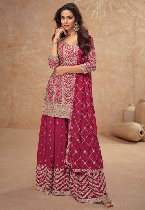 Embroidered Chinon Chiffon Pakistani Suit in Pink