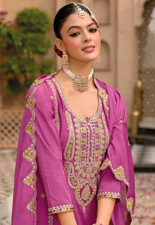 Embroidered Chinon Chiffon Pakistani Suit in Pink