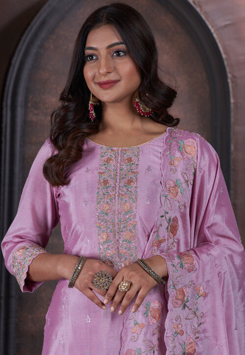 Embroidered Chinon Chiffon Pakistani Suit in Pink