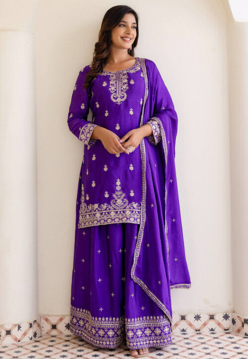 Embroidered Chinon Chiffon Pakistani Suit in Purple