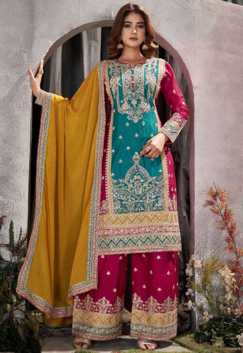 Pink and blue pakistani dress 2025