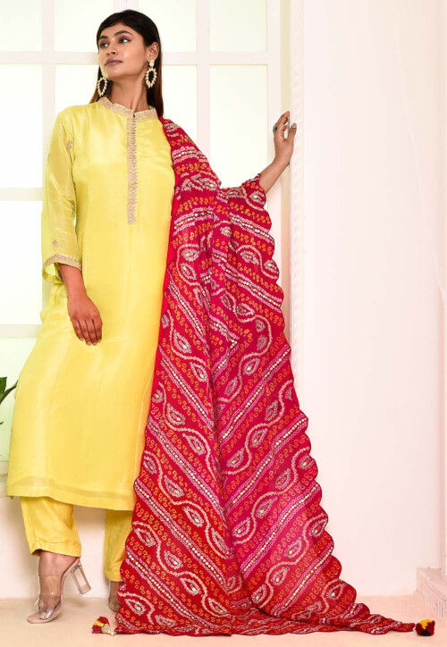Embroidered Chinon Chiffon Pakistani Suit in Yellow