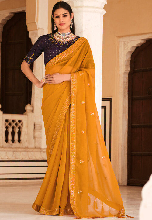 Buy Shree designer Self Design Banarasi Chiffon Yellow Sarees Online @ Best  Price In India | Flipkart.com