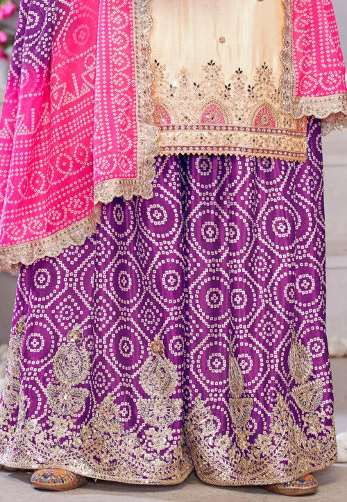 Embroidered Chinon Silk Pakistani Suit in Cream