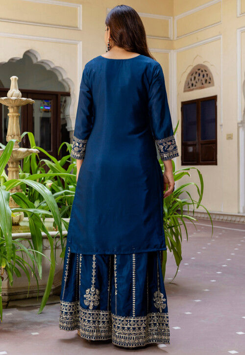 Embroidered Chinon Silk Pakistani Suit in Teal Blue