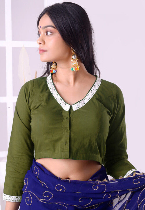 Embroidered Cotton Blouse in Dark Green