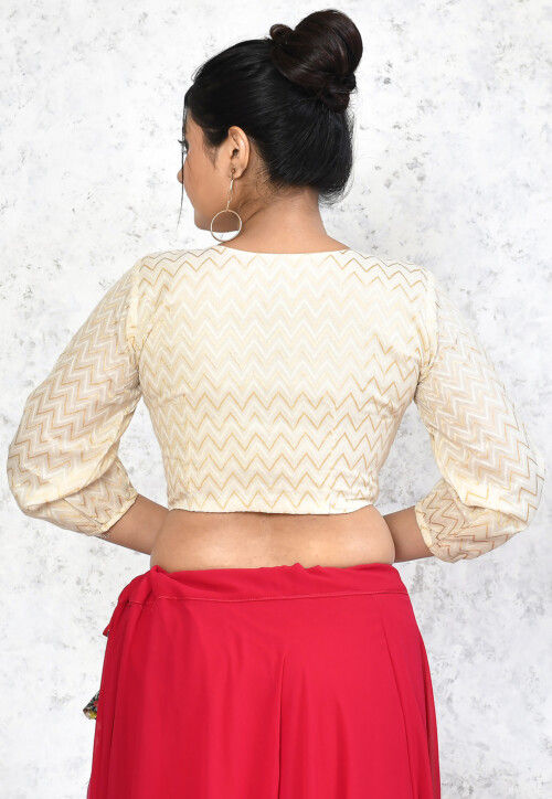 Embroidered Cotton Blouse in Off White