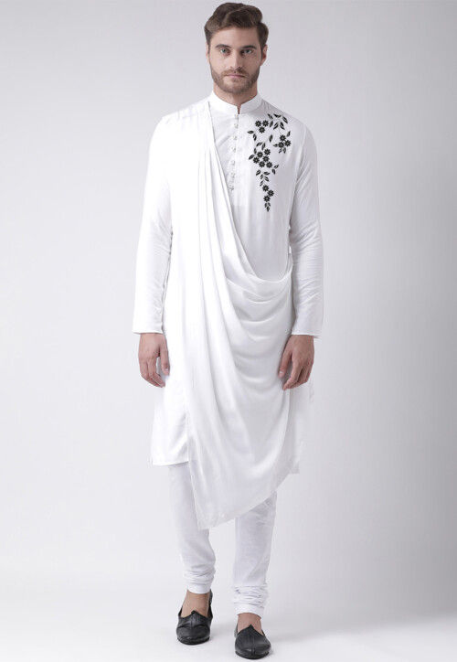 Embroidered Cotton Kurta in White