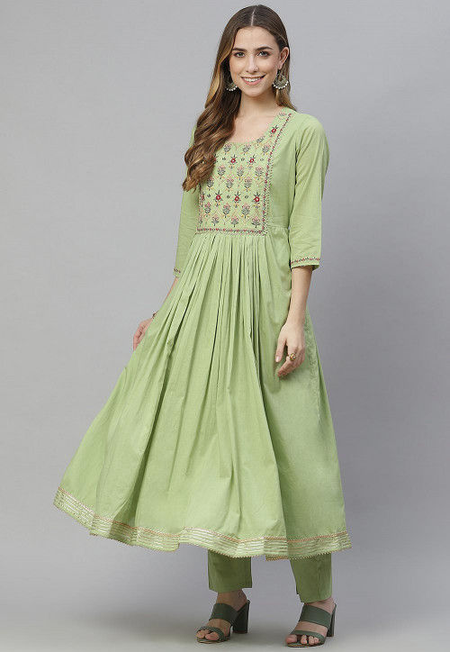 light green satin slip dress Poo's Iconic Green Sharara Set main image 1