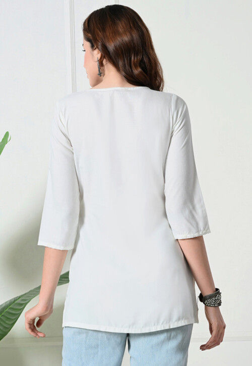 Off-White Cotton Floral Print Straight Kurti for Women | Elegant Everyday Ethnic Kurta with 3/4 Sleeves main image 0