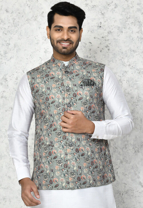Stylish Grey Embroidered Nehru Jacket Set... | Nehru jackets, Indo western  dress for men, Nehru jacket for men