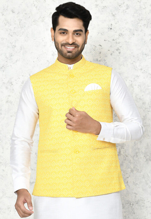 Buy Nehru jackets in light yellow Online at Amolika