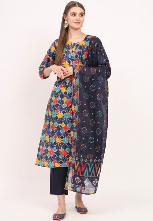 Embroidered Cotton Pakistani Suit in Blue