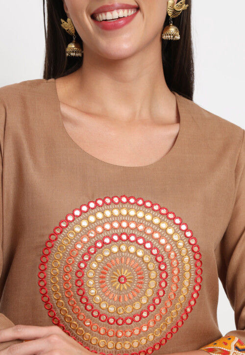 Embroidered Cotton Pakistani Suit in Brown