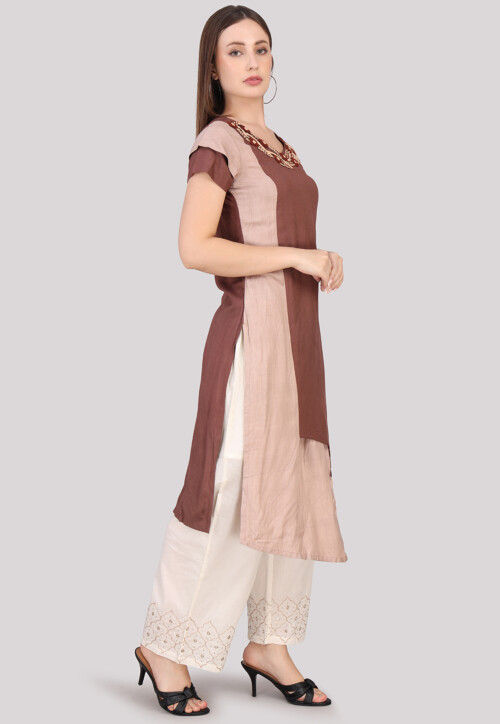 Embroidered Cotton Pakistani Suit in Dark Brown