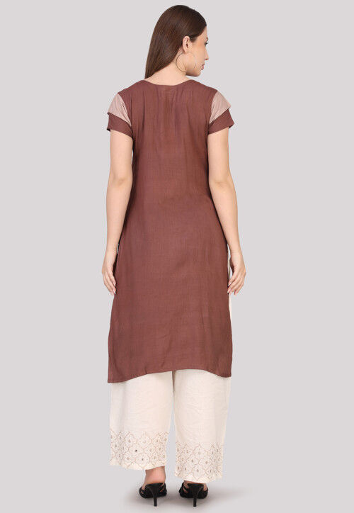 Embroidered Cotton Pakistani Suit in Dark Brown