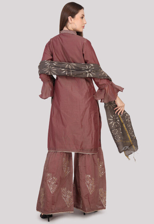 Embroidered Cotton Pakistani Suit in Dark Brown