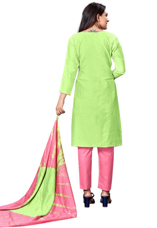 Embroidered Cotton Pakistani Suit in Light Green