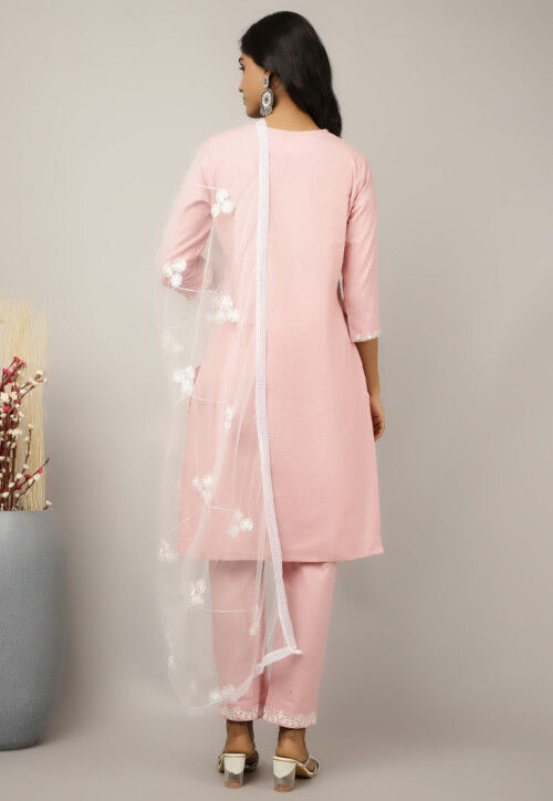 Embroidered Cotton Pakistani Suit in Light Pink