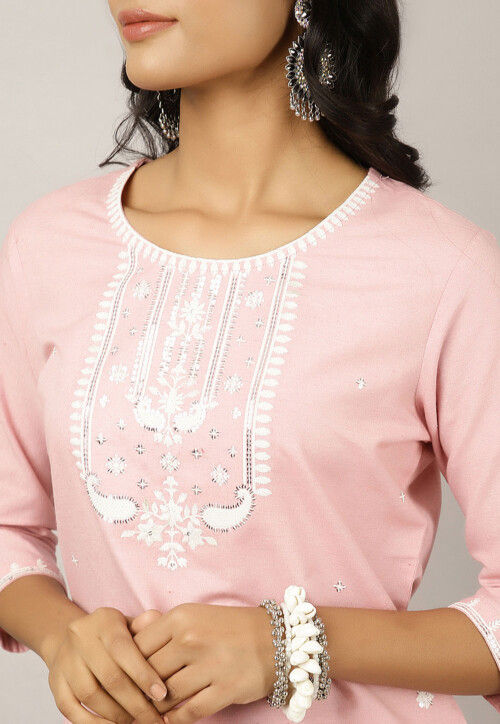 Embroidered Cotton Pakistani Suit in Light Pink