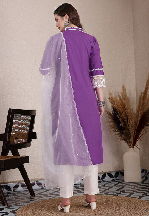 Embroidered Cotton Pakistani Suit in Purple
