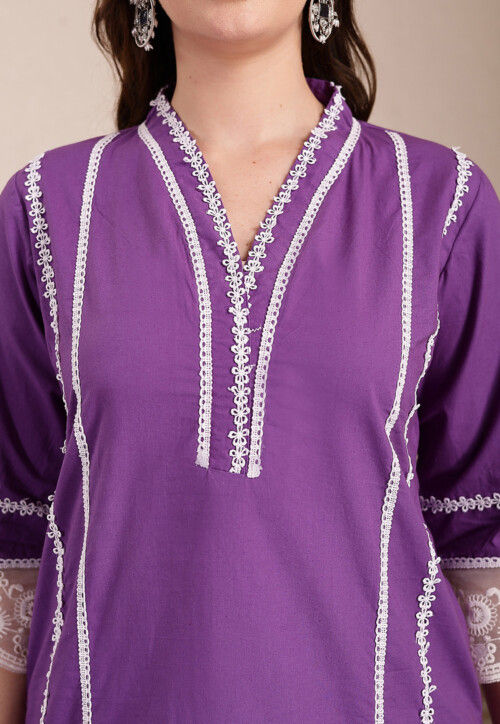 Embroidered Cotton Pakistani Suit in Purple