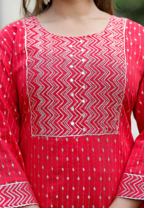 Embroidered Cotton Pakistani Suit in Red