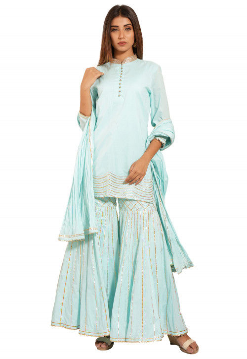 Embroidered Cotton Pakistani Suit in Sky Blue