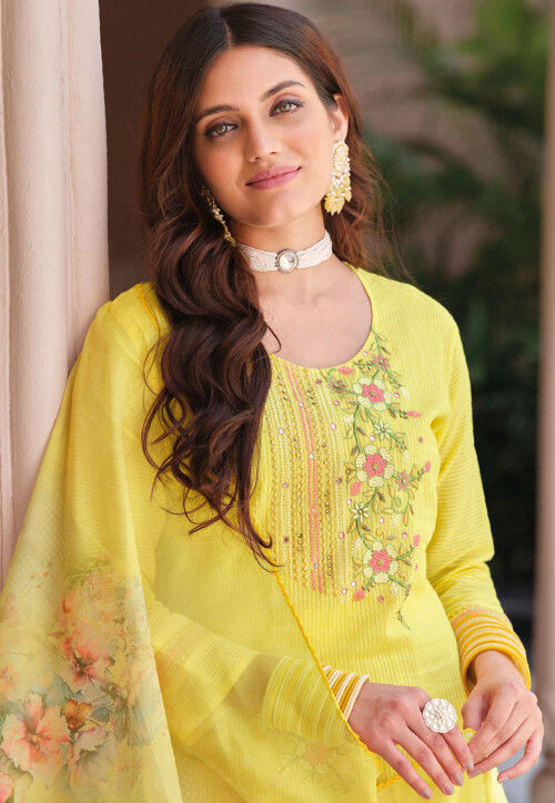 Buy Embroidered Cotton Pakistani Suit in Yellow Online : KCH11368 ...