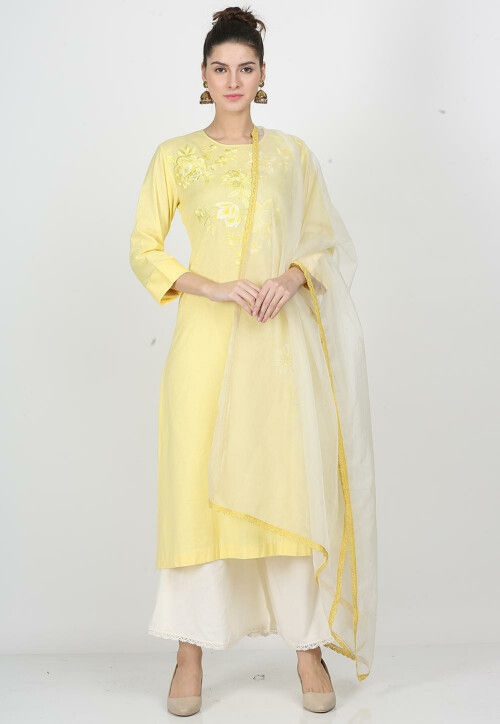 Buy Yellow Faux Georgette Pakistani Style Suit | Designer Salwar Suits