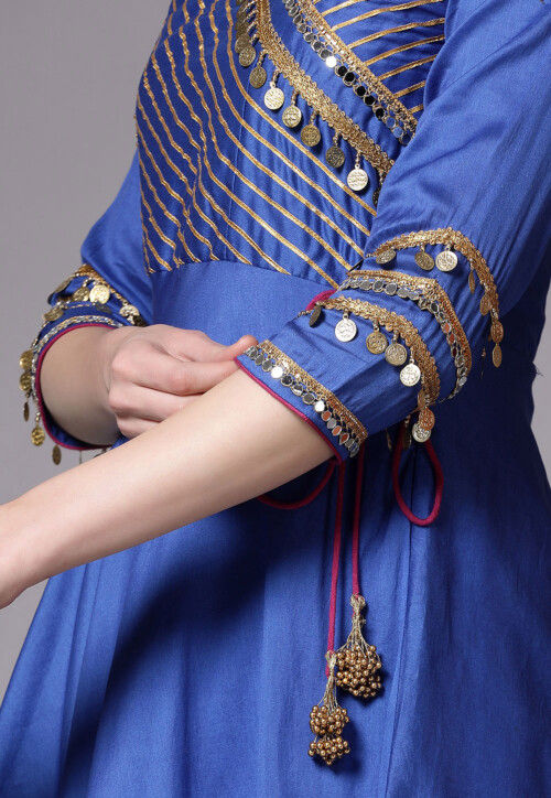 Embroidered Cotton Chanderi Punjabi Suit in Blue