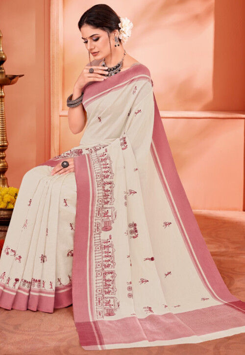 Buy Pink and Black Handloom Cotton Saree – The Phoenix Company