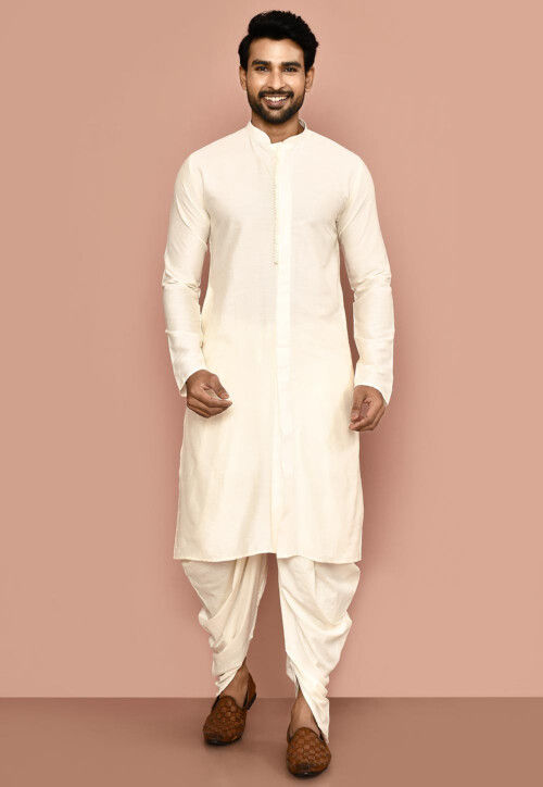 Embroidered Cotton Sherwani in Off White